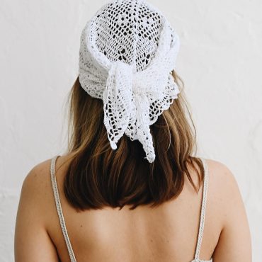 Hand-crocheted Cotton Lace Headwrap: Milky White Triangle Scarf
