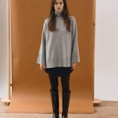 Oversized Turtleneck Sweater Gray & Beige Wool Blend
