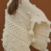 Handcrafted Cream Cable Knit Poncho With Tassels, White Woman Gift Cape Sweater