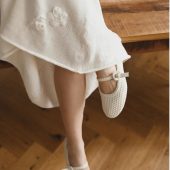 White Handmade Knitted Dress With Crochet Flowers - Long Women's Dress