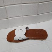 Handmade Moroccan White Leather Sandals For Women – Flat Slip-on Summer Shoes With Interlocking Strap – Artisan Minimalist Brown Sole Slides