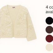 Handknit Cotton Cardigan: White V-neck Jacket With Embroidered Flowers