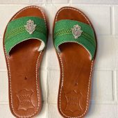 Handmade Moroccan Women Sandals – Turquoise Strap With Hamsa Charm | Leather Flats